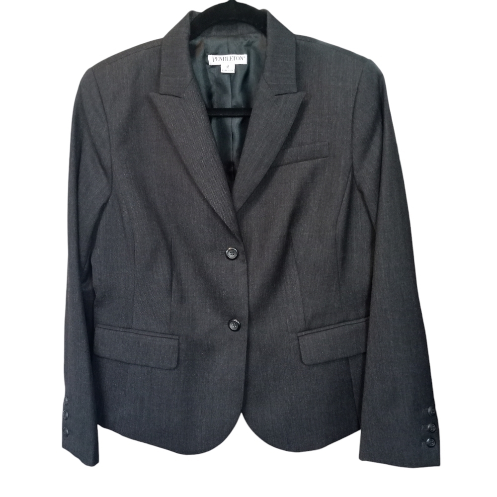 Pendleton 100% Virgin Wool Career Blazer Gray Size 10